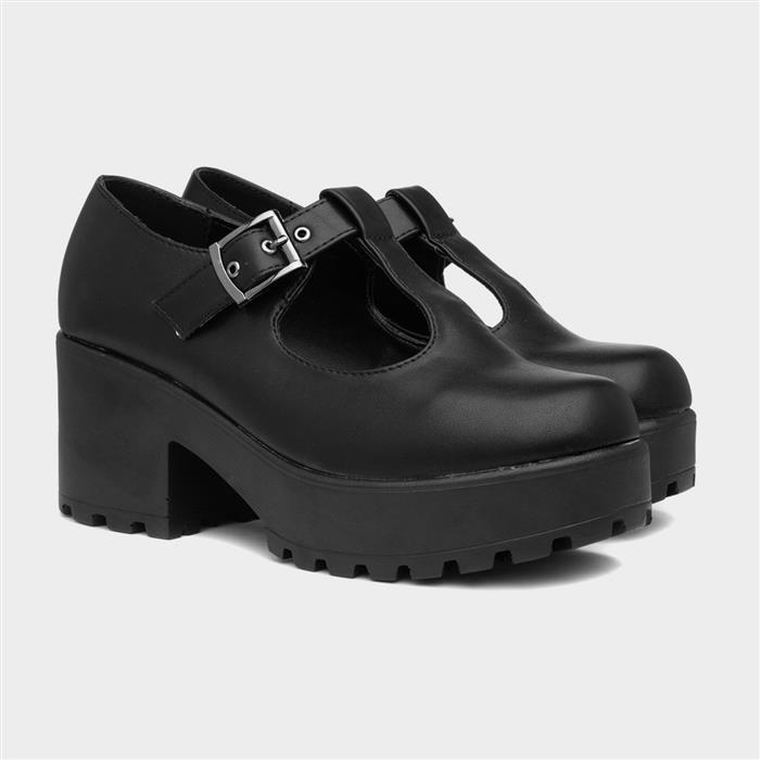 Katie Womens Black Chunky Mary Jane Shoe