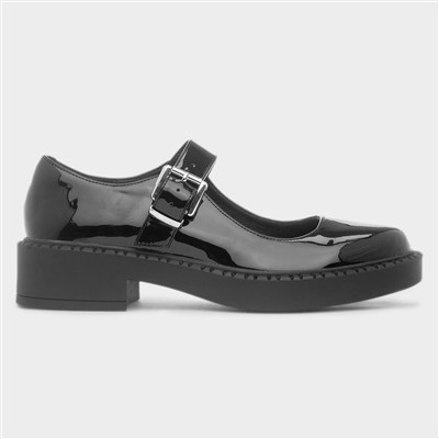 Mia Womens Black Patent Buckle Shoe