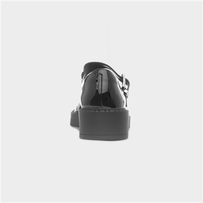 Mia Womens Black Patent Buckle Shoe