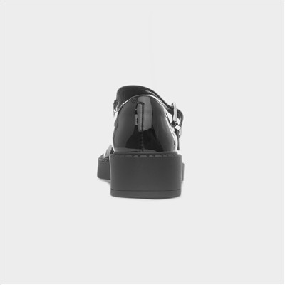 Mia Womens Black Patent Buckle Shoe