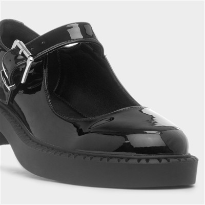 Mia Womens Black Patent Buckle Shoe