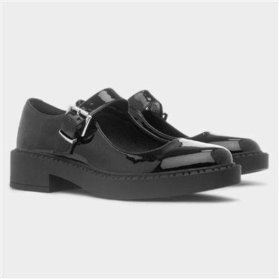 Mia Womens Black Patent Buckle Shoe