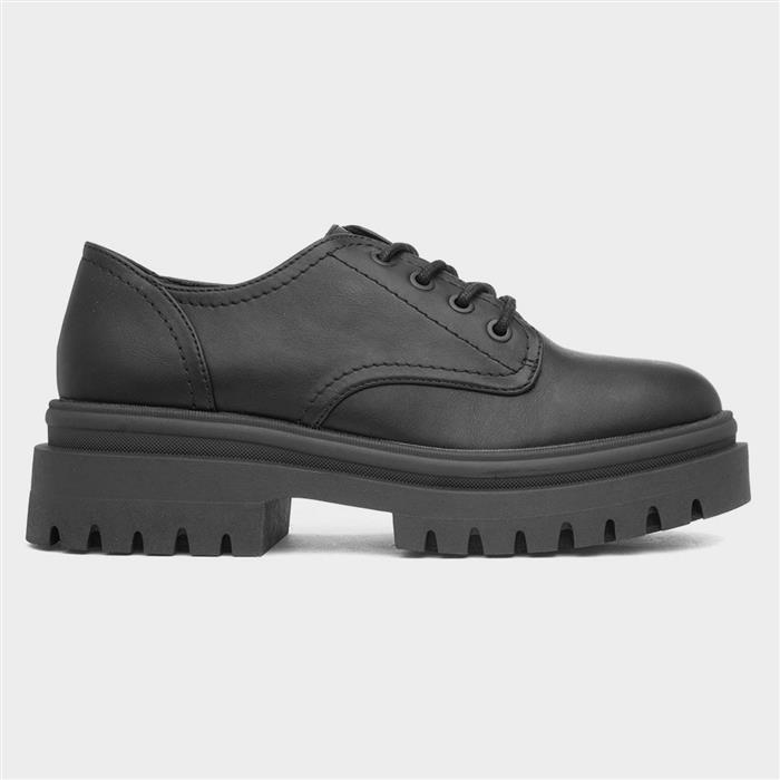 Donna Womens Black Chunky Lace Up Shoe