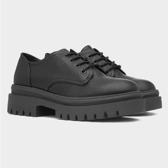 Donna Womens Black Chunky Lace Up Shoe