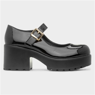 Kelly Womens Black Patent Chunky Heeled Shoe