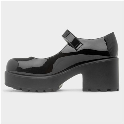 Kelly Womens Black Patent Chunky Heeled Shoe