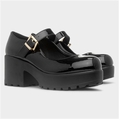Kelly Womens Black Patent Chunky Heeled Shoe