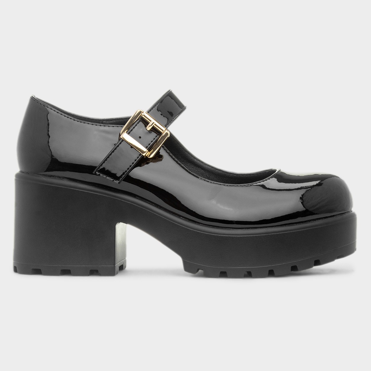 Kelly Womens Black Patent Chunky Heeled Shoe