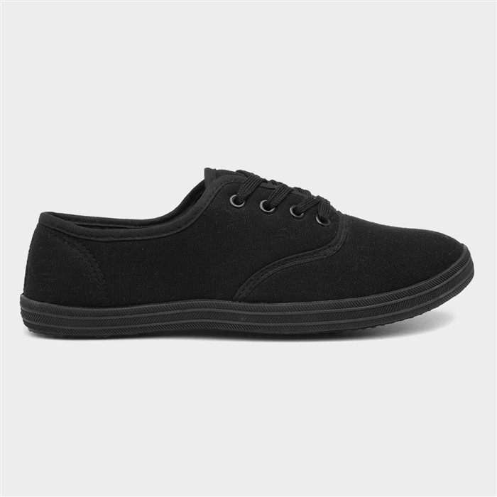 Womens Black Lace Up Canvas Shoe