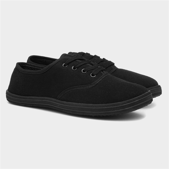 Womens Black Lace Up Canvas Shoe