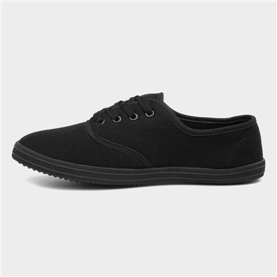 Womens Black Lace Up Canvas Shoe