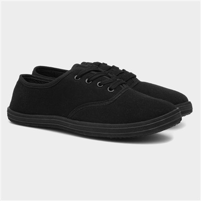 Womens Black Lace Up Canvas Shoe
