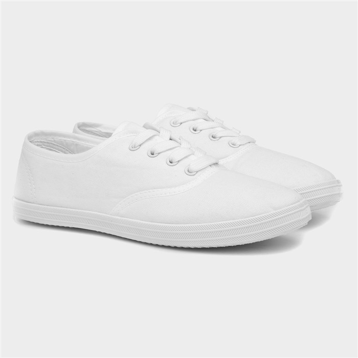 Womens White Lace Up Canvas Shoe