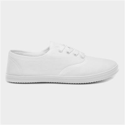 Womens White Lace Up Canvas Shoe