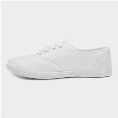 Womens White Lace Up Canvas Shoe