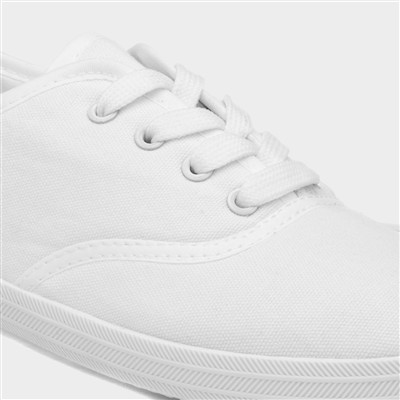 Womens White Lace Up Canvas Shoe