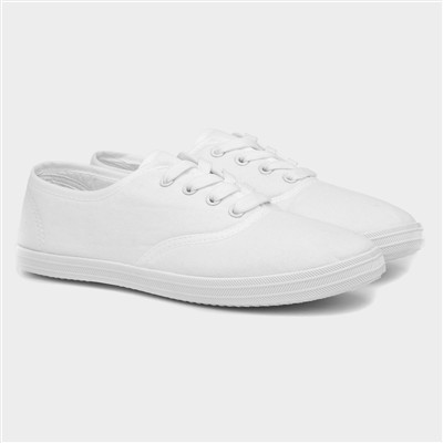 Womens White Lace Up Canvas Shoe