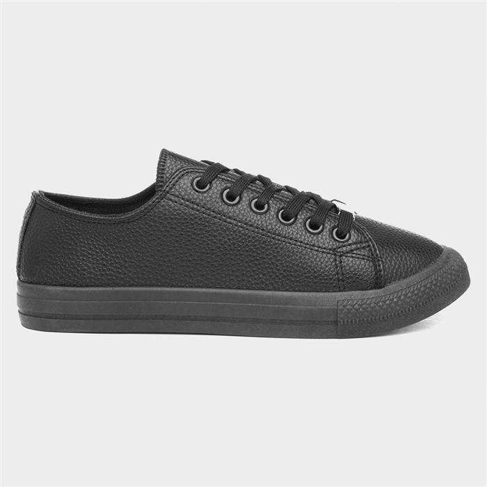 Womens Black Lace Up Flat Casual Shoe