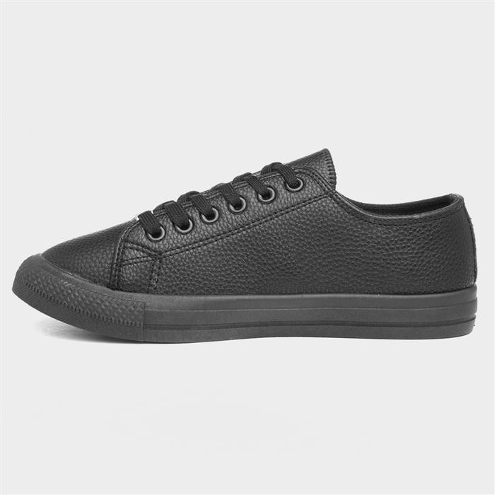 Womens Black Lace Up Flat Casual Shoe