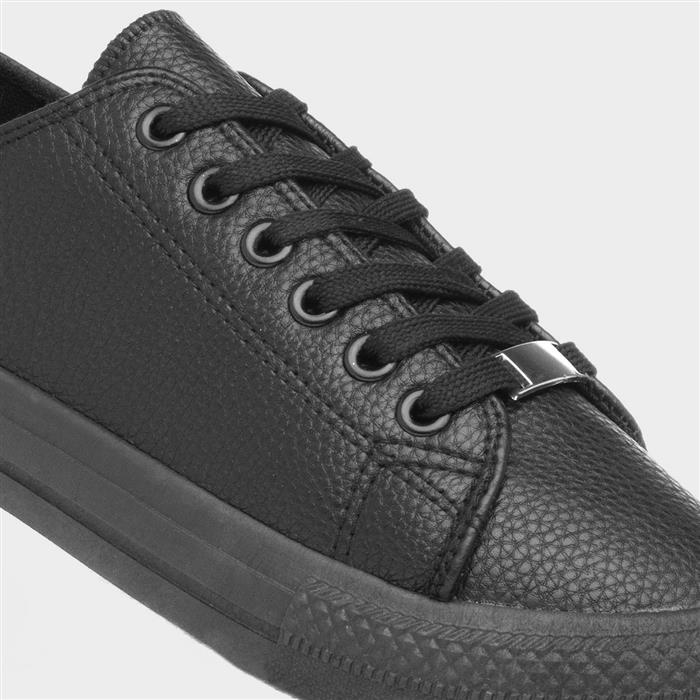 Womens Black Lace Up Flat Casual Shoe