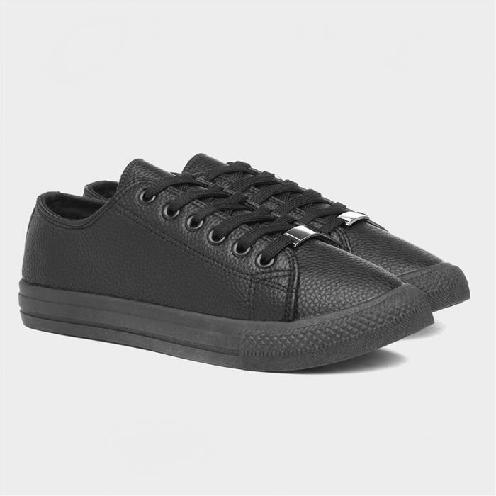 Womens Black Lace Up Flat Casual Shoe