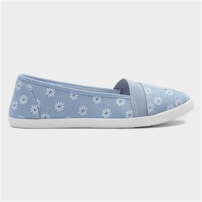 Womens Blue Daisy Print Slip On Canvas