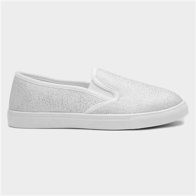 Womens White and Silver Slip On Canvas
