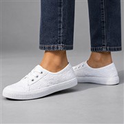 Lilley Womens White Floral Slip On Canvas Shoe (Click For Details)
