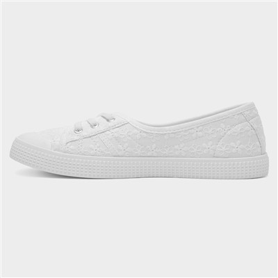 Womens White Floral Slip On Canvas Shoe