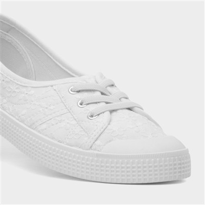 Womens White Floral Slip On Canvas Shoe