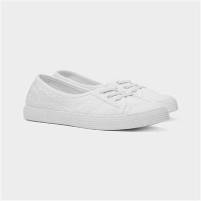 Womens White Floral Slip On Canvas Shoe