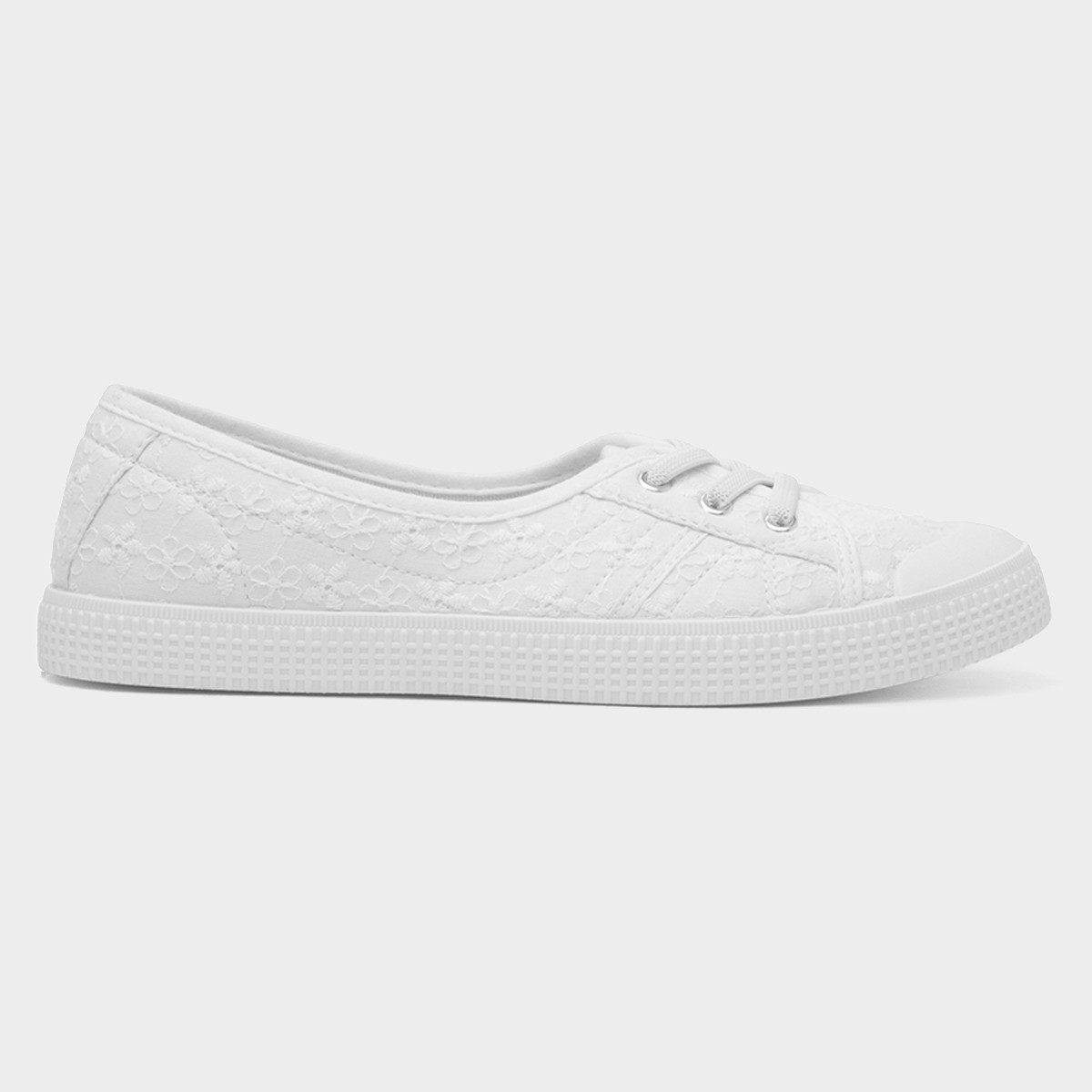 Womens White Floral Slip On Canvas Shoe