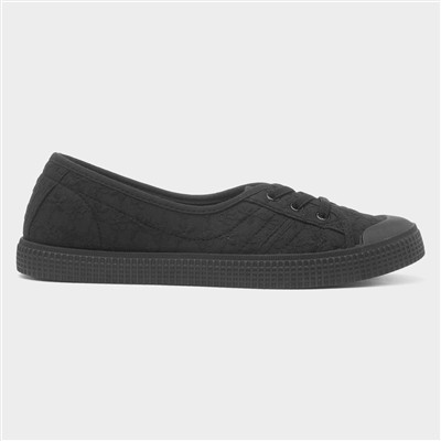 Womens Black Floral Slip On Canvas Shoe
