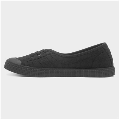 Womens Black Floral Slip On Canvas Shoe