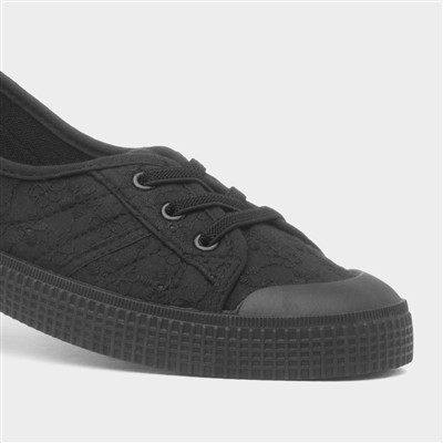 Womens Black Floral Slip On Canvas Shoe