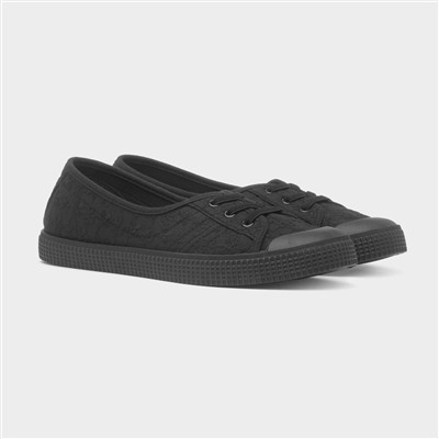 Womens Black Floral Slip On Canvas Shoe