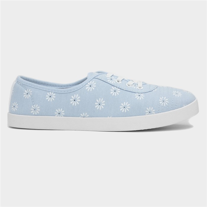 Womens Blue Daisy Print Slip On Canvas Shoe