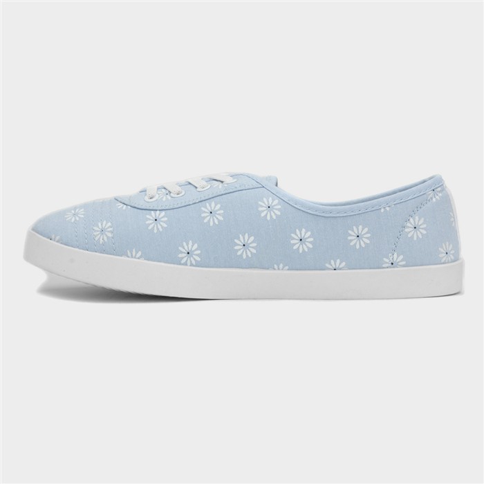 Womens Blue Daisy Print Slip On Canvas Shoe
