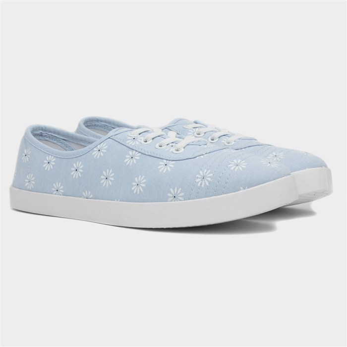 Womens Blue Daisy Print Slip On Canvas Shoe