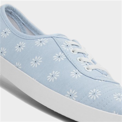 Womens Blue Daisy Print Slip On Canvas Shoe