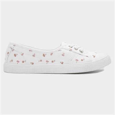 Phoebe Womens White Flower Print Canvas