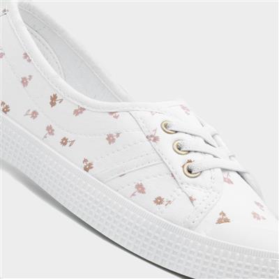 Phoebe Womens White Flower Print Canvas