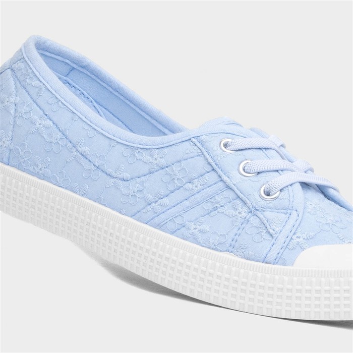 Womens Blue Floral Slip On Canvas Shoe