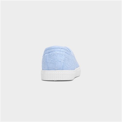 Womens Blue Floral Slip On Canvas Shoe