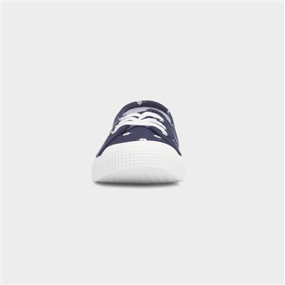 Womens Navy Daisy Slip On Canvas Shoe