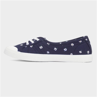 Womens Navy Daisy Slip On Canvas Shoe
