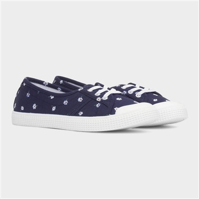 Womens Navy Daisy Slip On Canvas Shoe