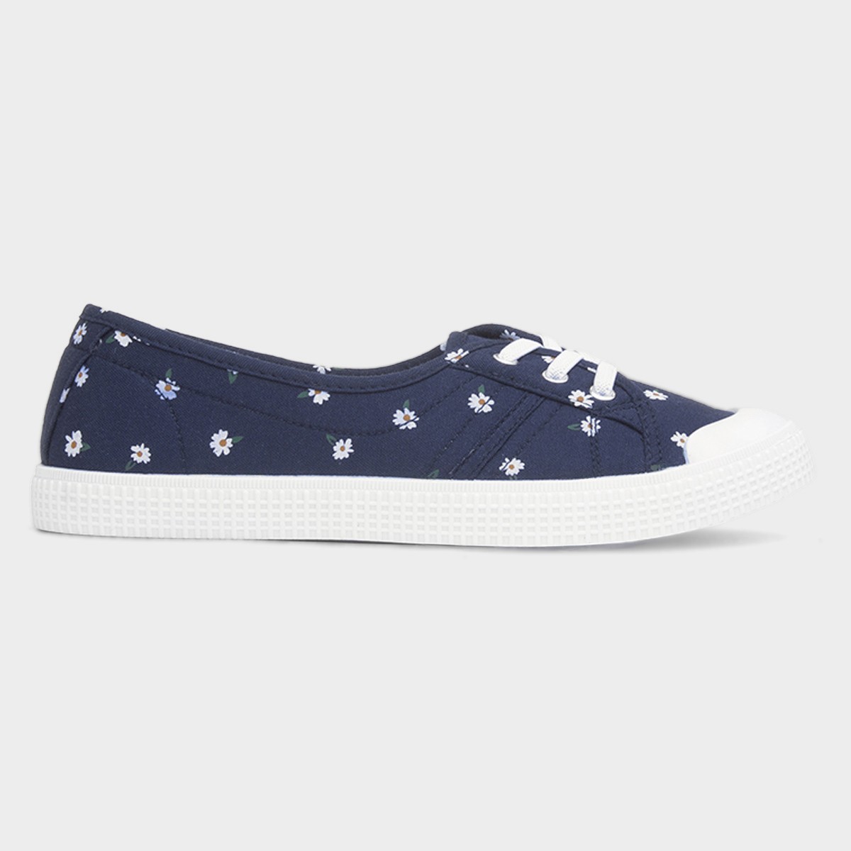 Womens Navy Daisy Slip On Canvas Shoe