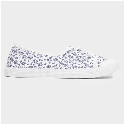 Women's White Floral Slip On Canvas Shoe