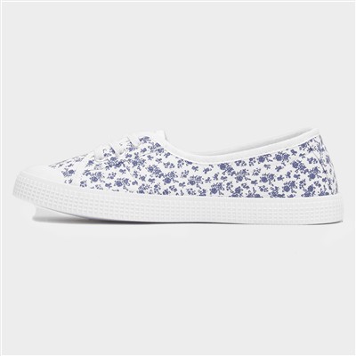 Women's White Floral Slip On Canvas Shoe
